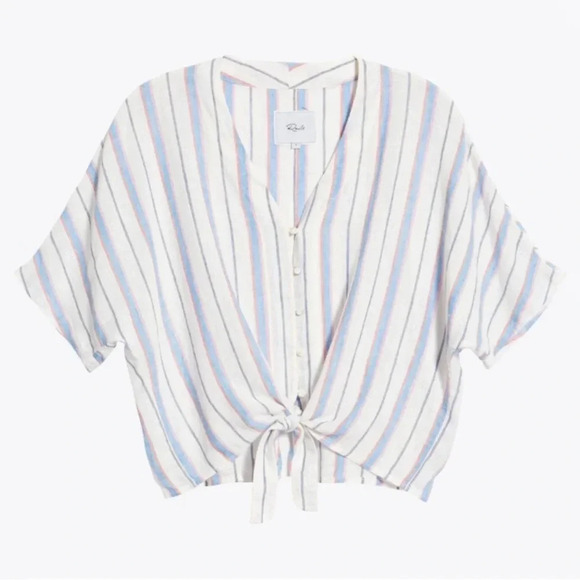 Rails Thea Tahiti Strip Linen Button-up Tie Shirt Small - Picture 6 of 10